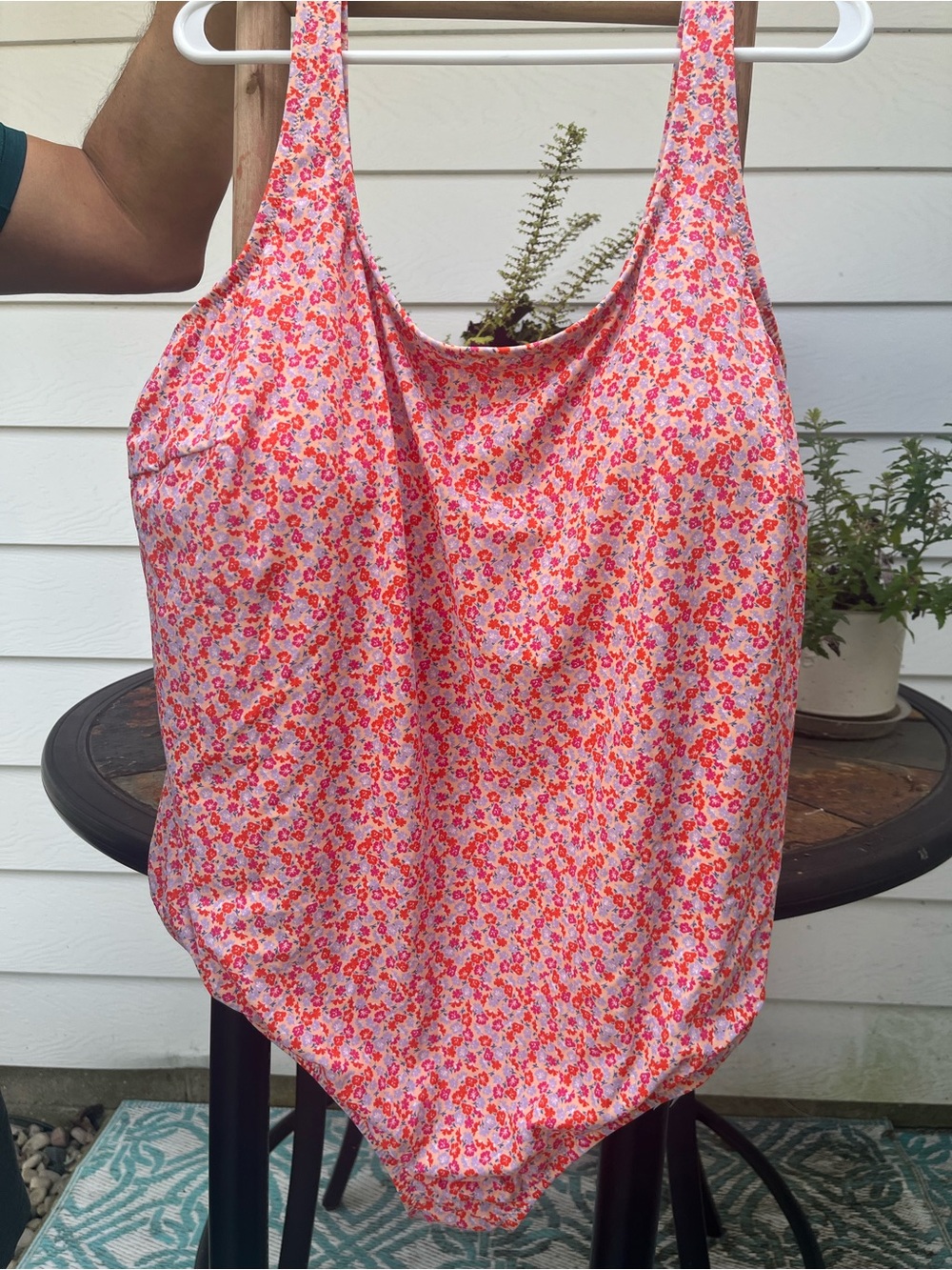 4X one-piece swimsuit peach micro flowers NWT